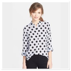 Foxcroft Polka Dot Button-Down Blouse Sz 4